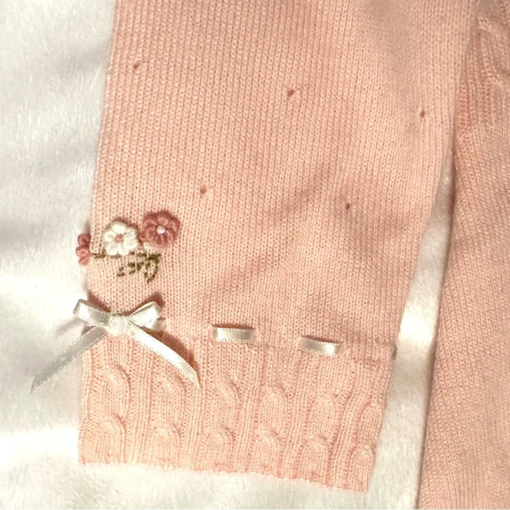 Vintage 2003 Gymboree FOX TROT Pink Sweater Dress 18-24M Floral Appliqué